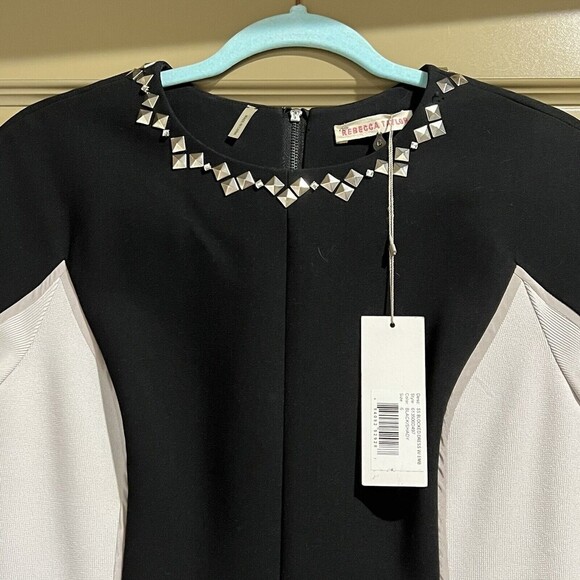 NWT Rebecca Taylor Two-Tone Crepe Colorblock Embellished Mini Black Dress - Picture 7 of 11